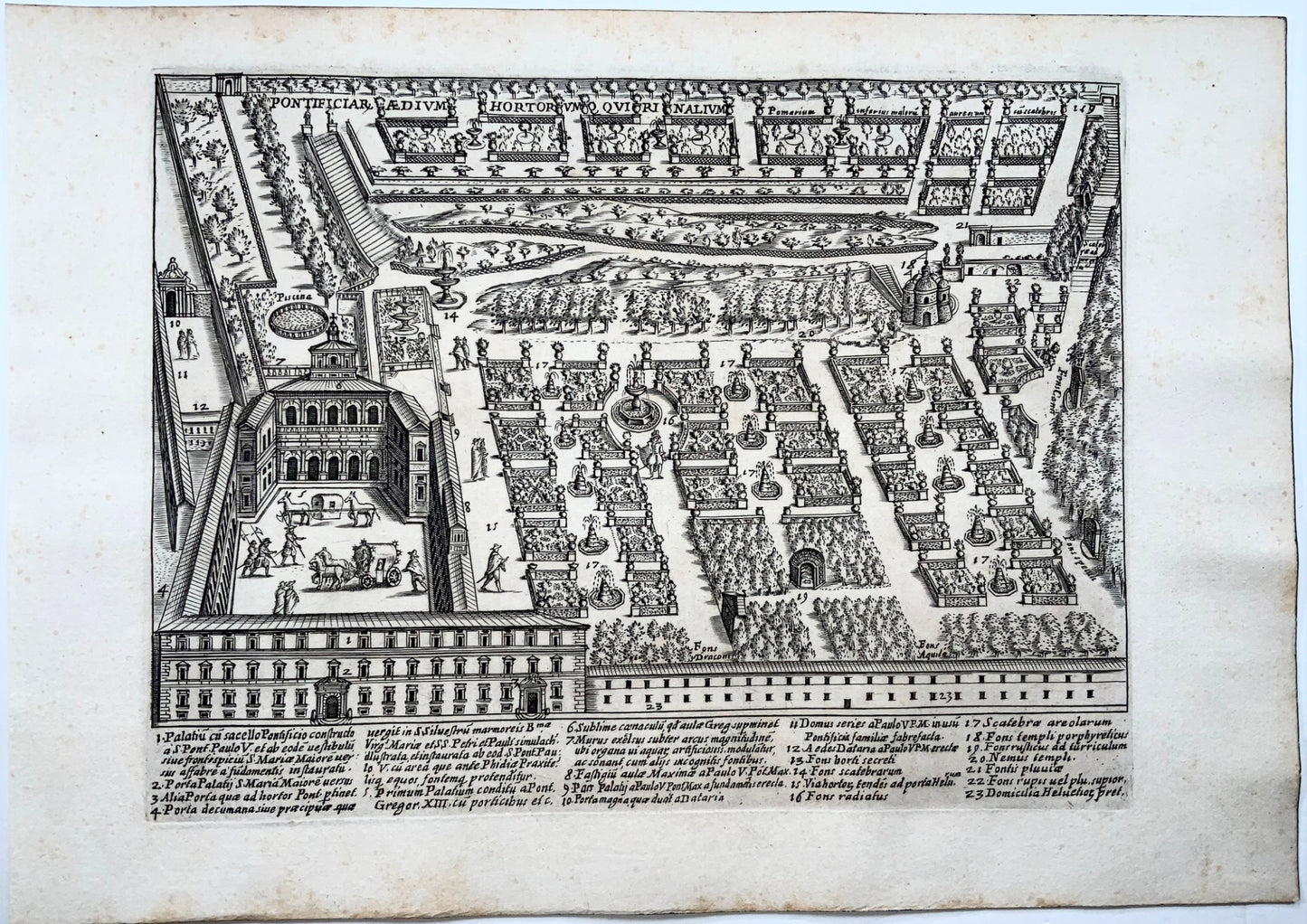 1624 Laurus, Quirinal Palace and its gardens, Rome, engraving