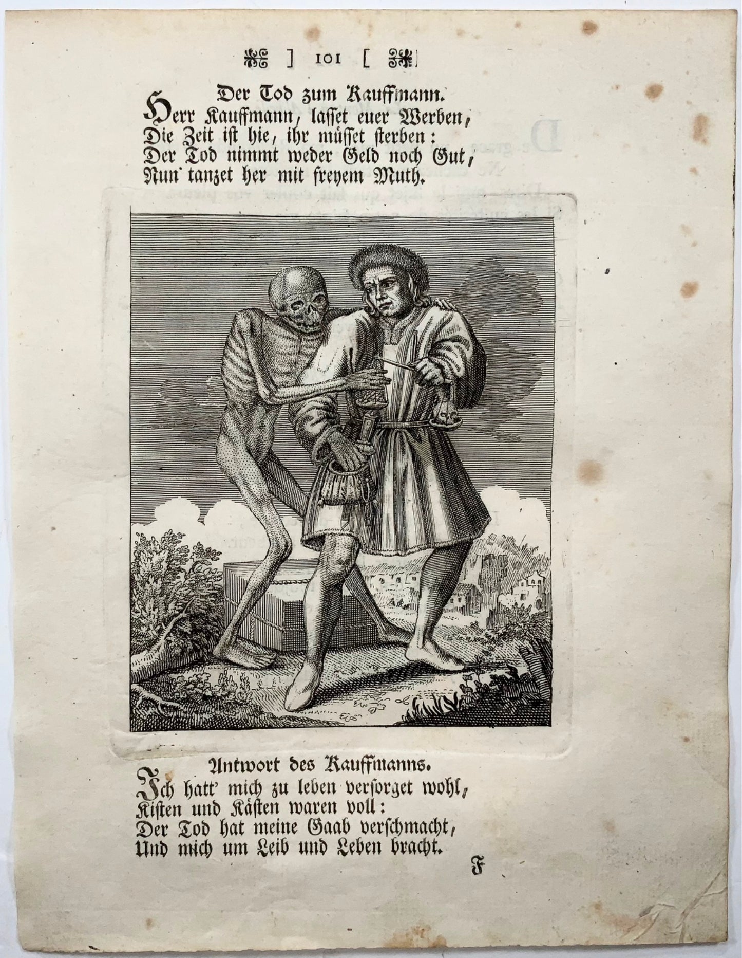 1744 Merian, Dance of Death, the Businessman, copper engraving