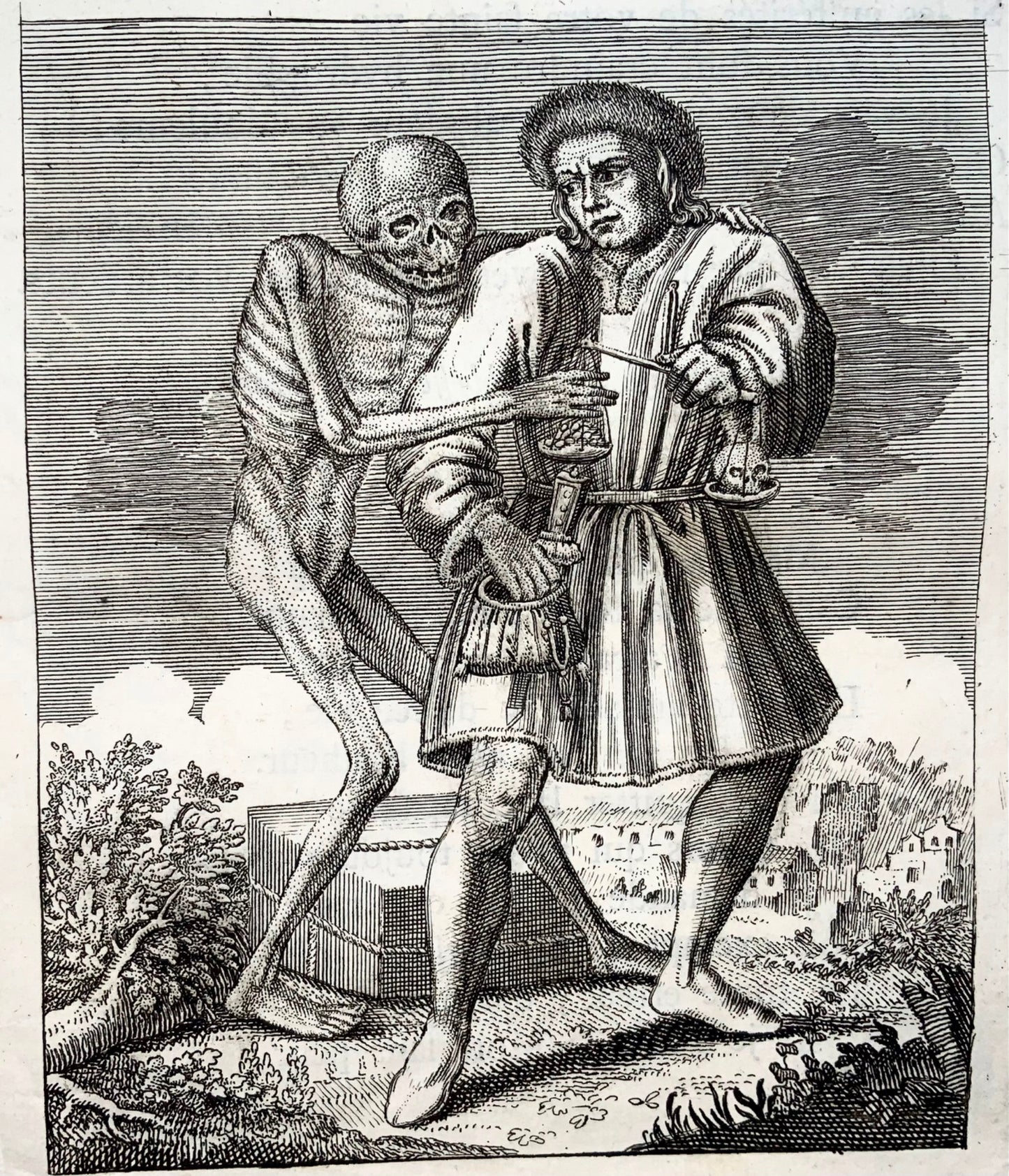 1744 Merian, Dance of Death, the Businessman, copper engraving