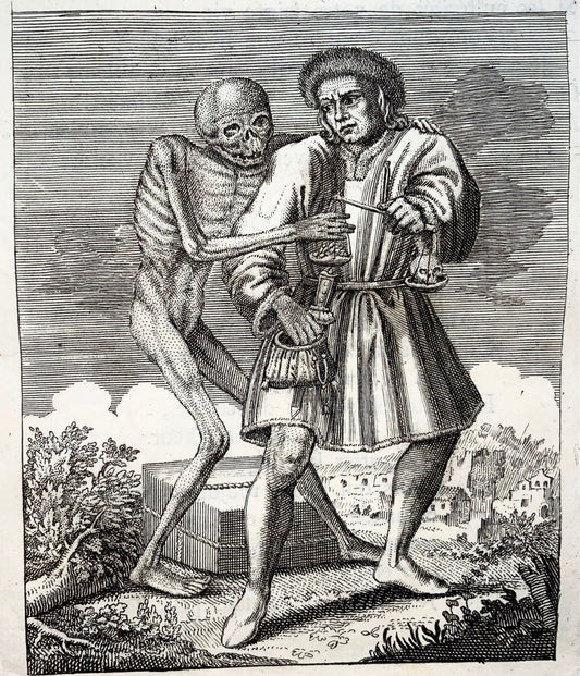 1744 Merian, Dance of Death, the Businessman, copper engraving