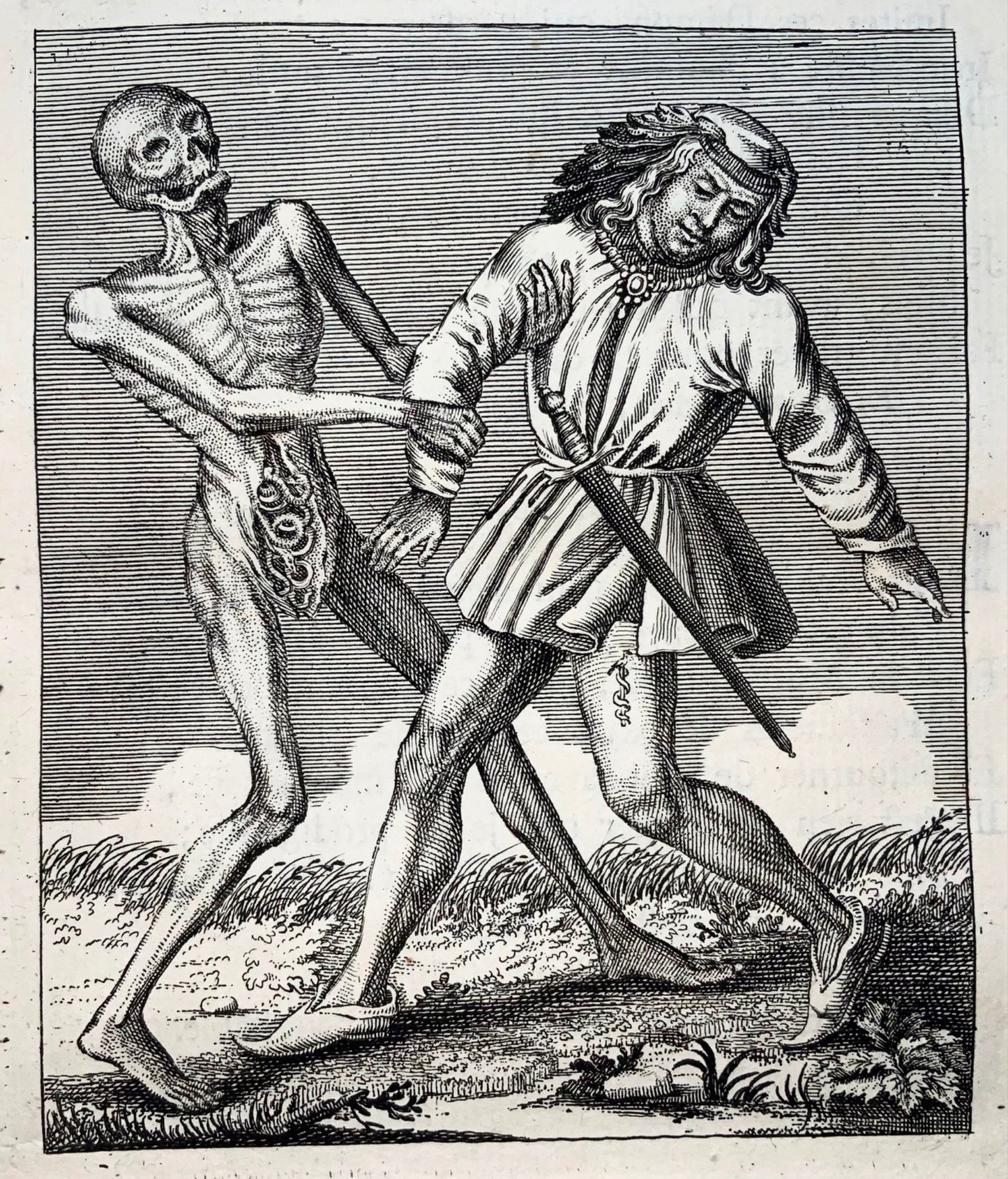 1744 Merian, Dance of Death, Young Man, copper engraving