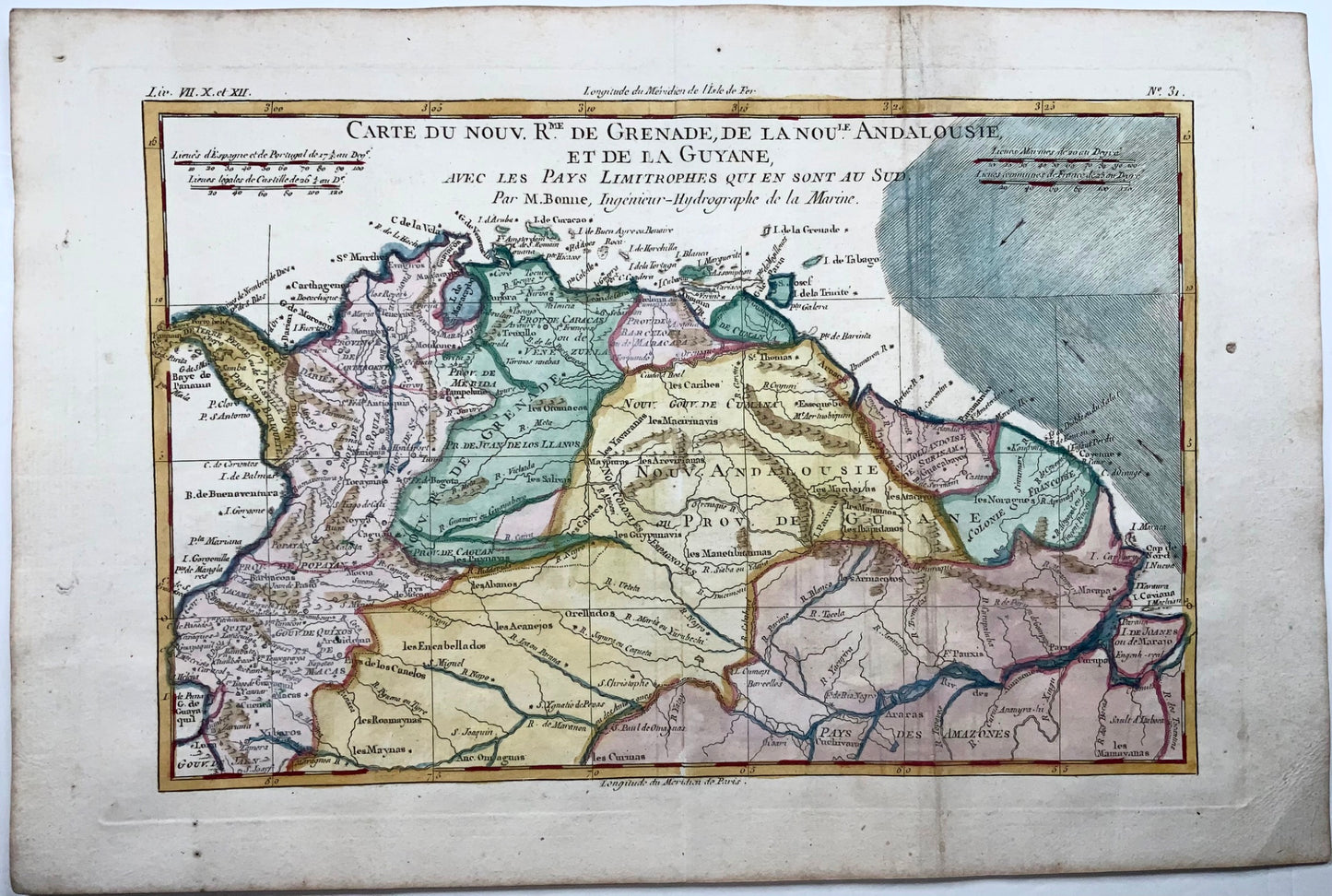 1780 Map of northeastern Northern South America, Rigobert Bonne