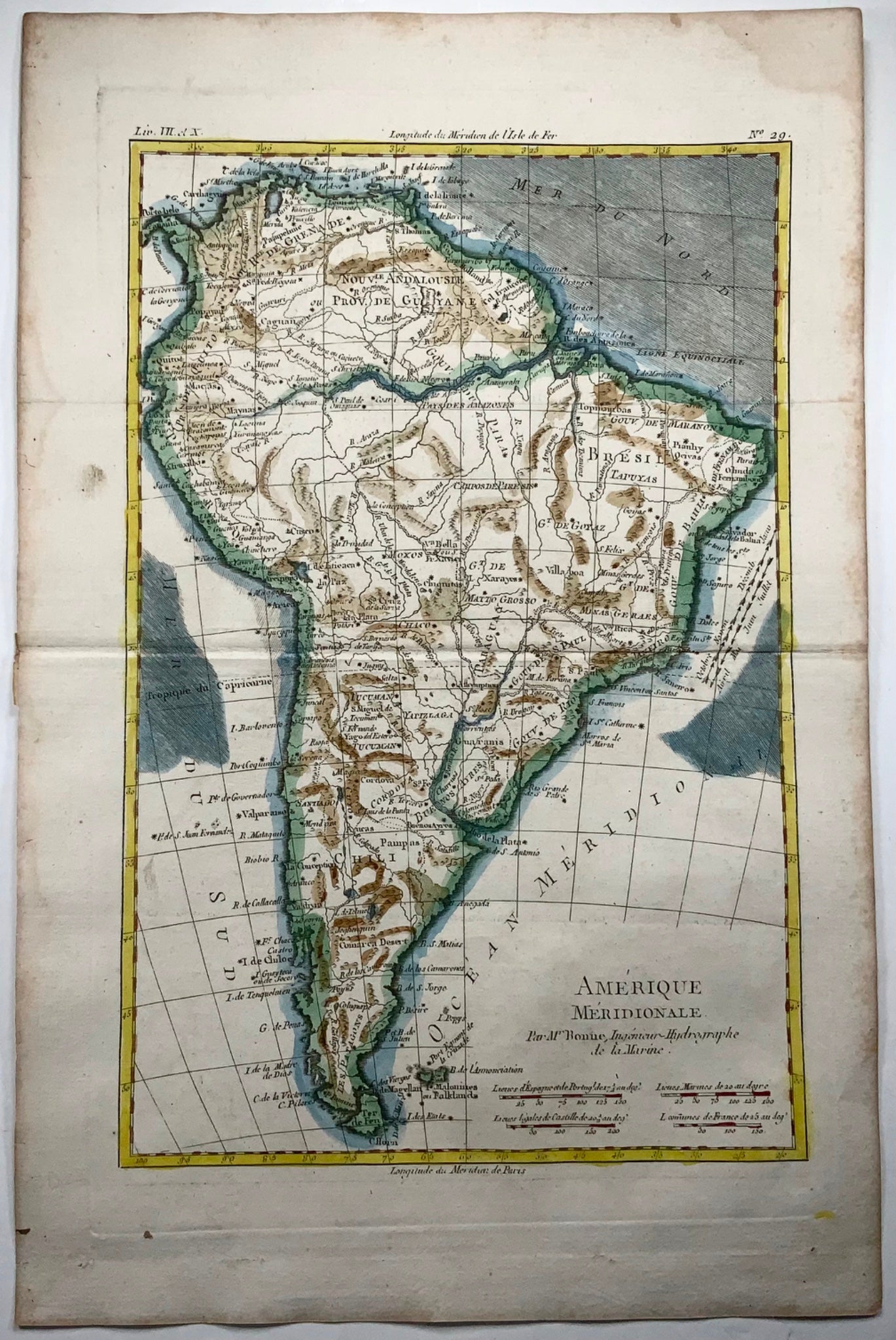 1780 Map of South America, Rigobert Bonne