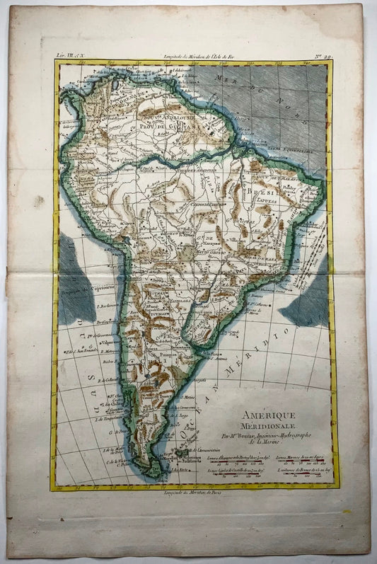 1780 Map of South America, Rigobert Bonne