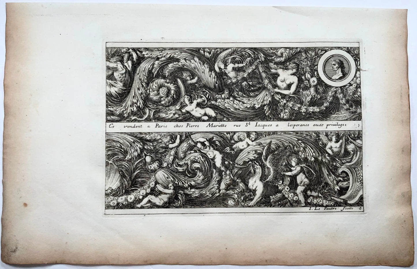 1660 [1751] Baroque Frieze, Jean Le Pautre, folio, etching, ornament, baroque