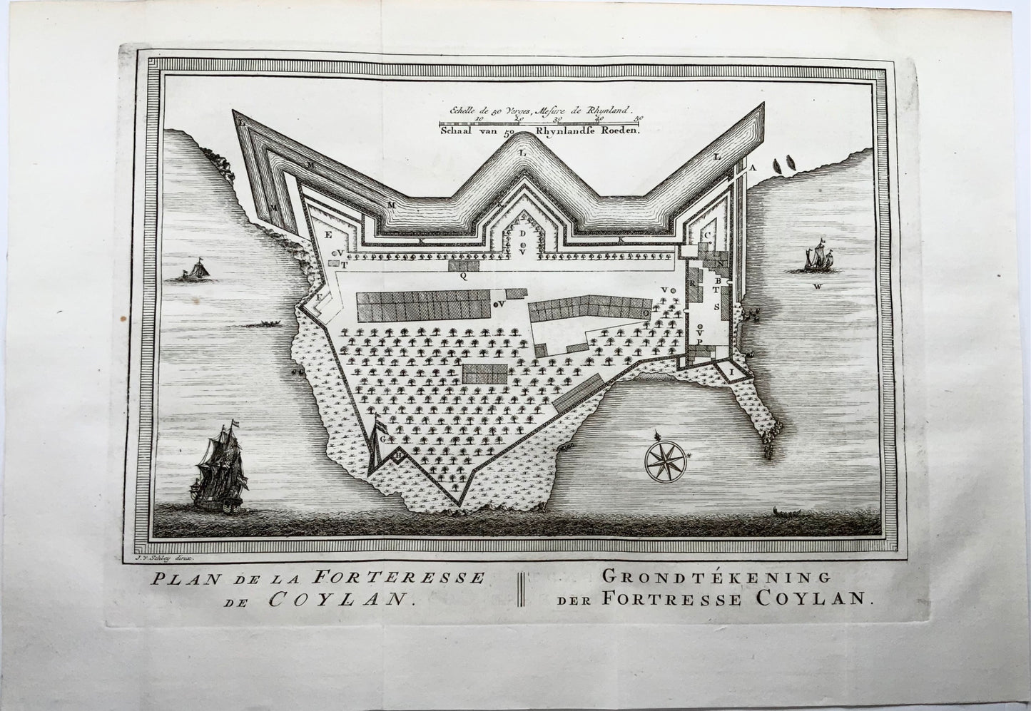 1757 India Kollam (Coylan) - J van der Schley, map, plan