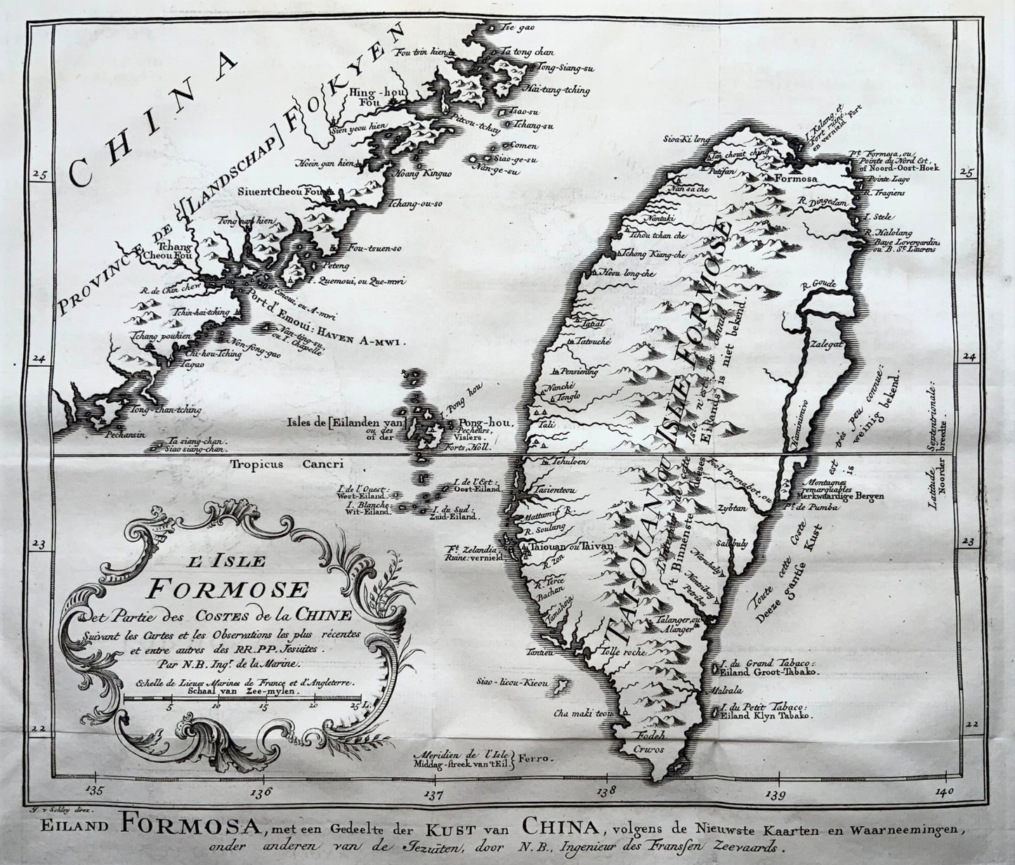 1771 Bellin / Schley, map of Formosa, Taiwan, rare Dutch edition