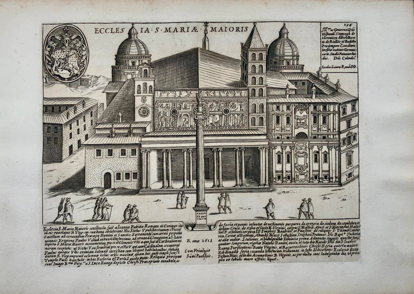 1624 Laurus (Lauro), Papal Basilica of Saint Mary, Rome, hand coloured engraving