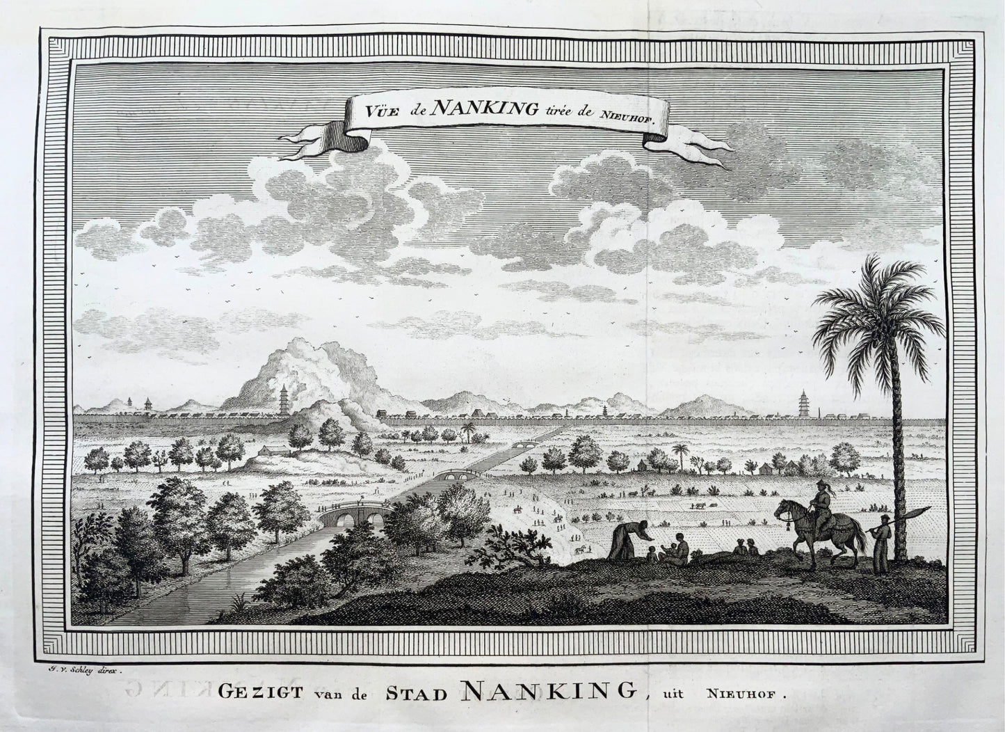 1752 J.V. Schley, view of the city of Nanking, Nanjing China, Foreign topography