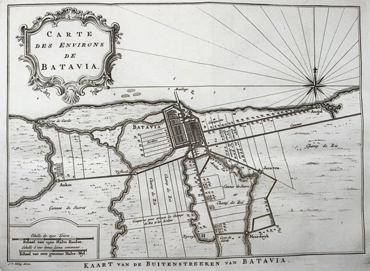 1752 J.V. Schley, Carte des Environs de Batavia, map, Indonesia, Travel