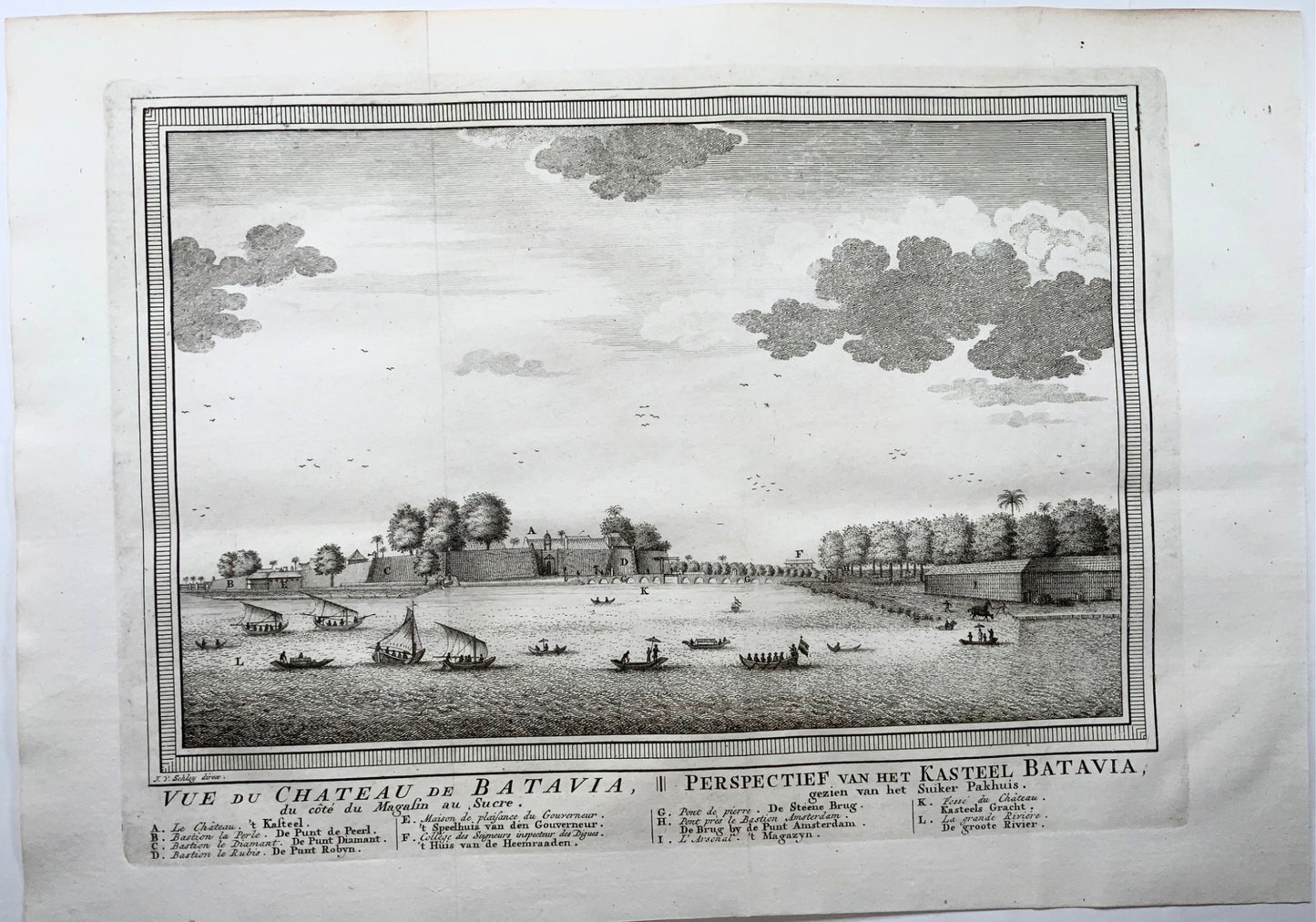 1752 J.V. Schley, view of the castle of Batavia, Indonesia, Travel
