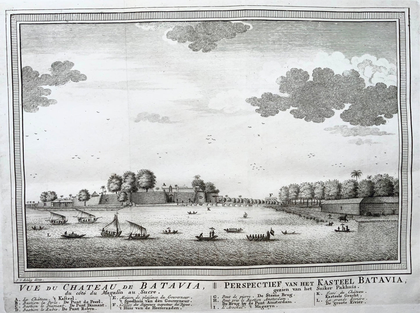1752 J.V. Schley, view of the castle of Batavia, Indonesia, Travel
