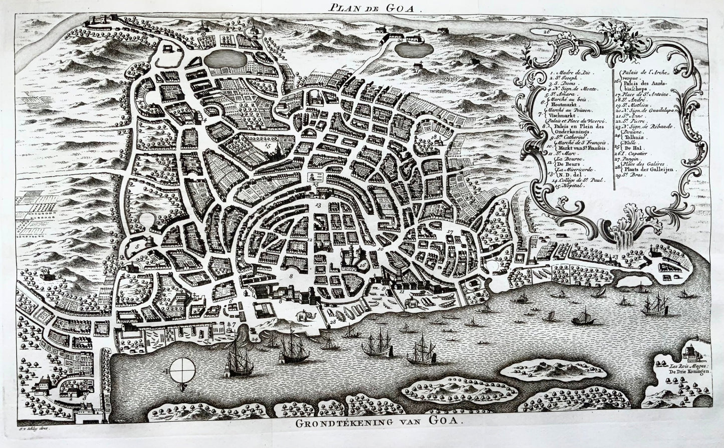 1770c Jakob van der Schley, antique map chart of Goa, India