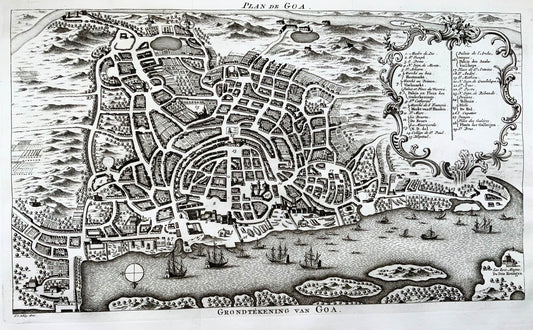 1770c Jakob van der Schley, antique map chart of Goa, India