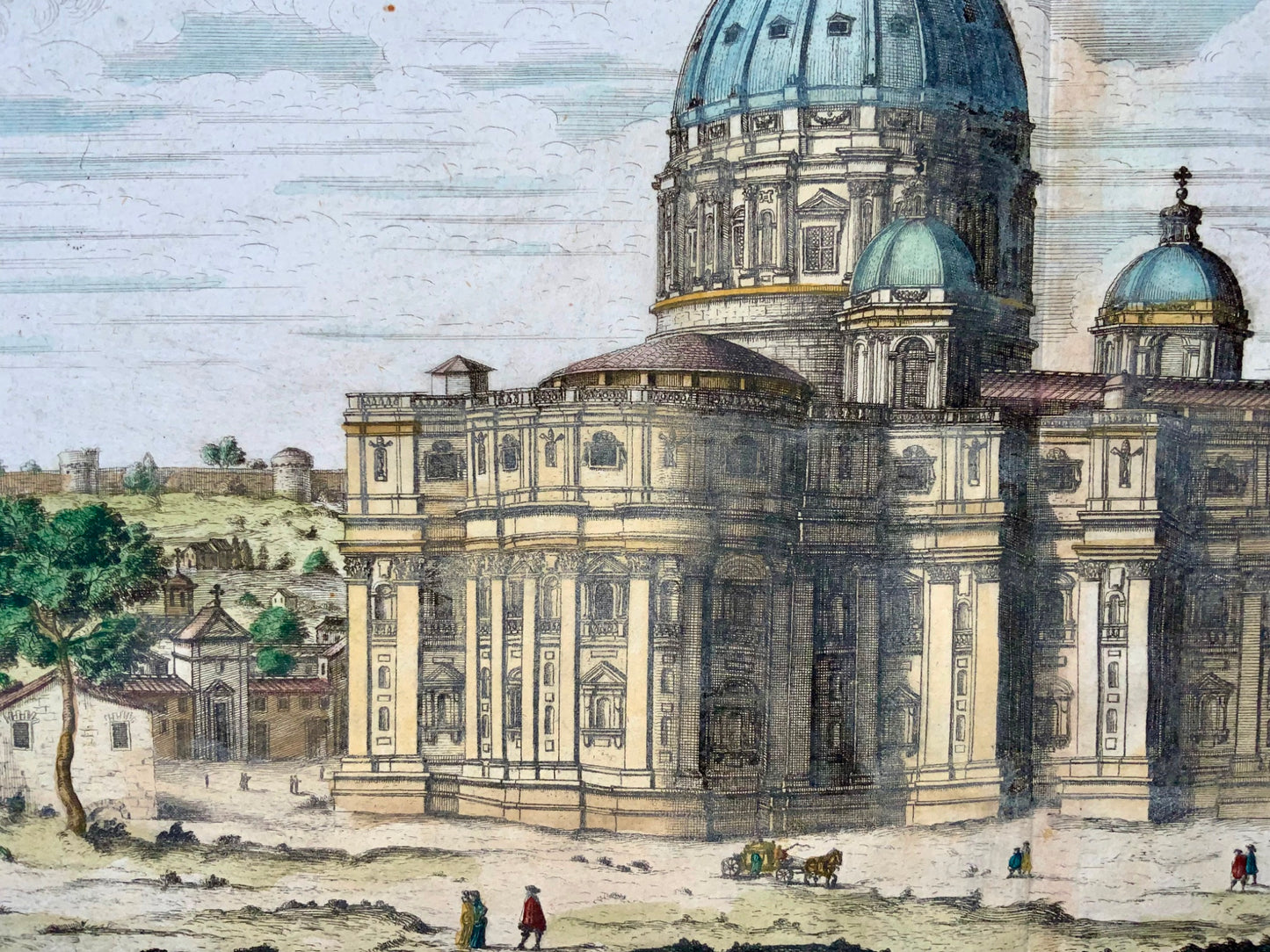 1679 St. Peter’s, Vatican, Rome, Italy, von Sandrart, hand colored double folio