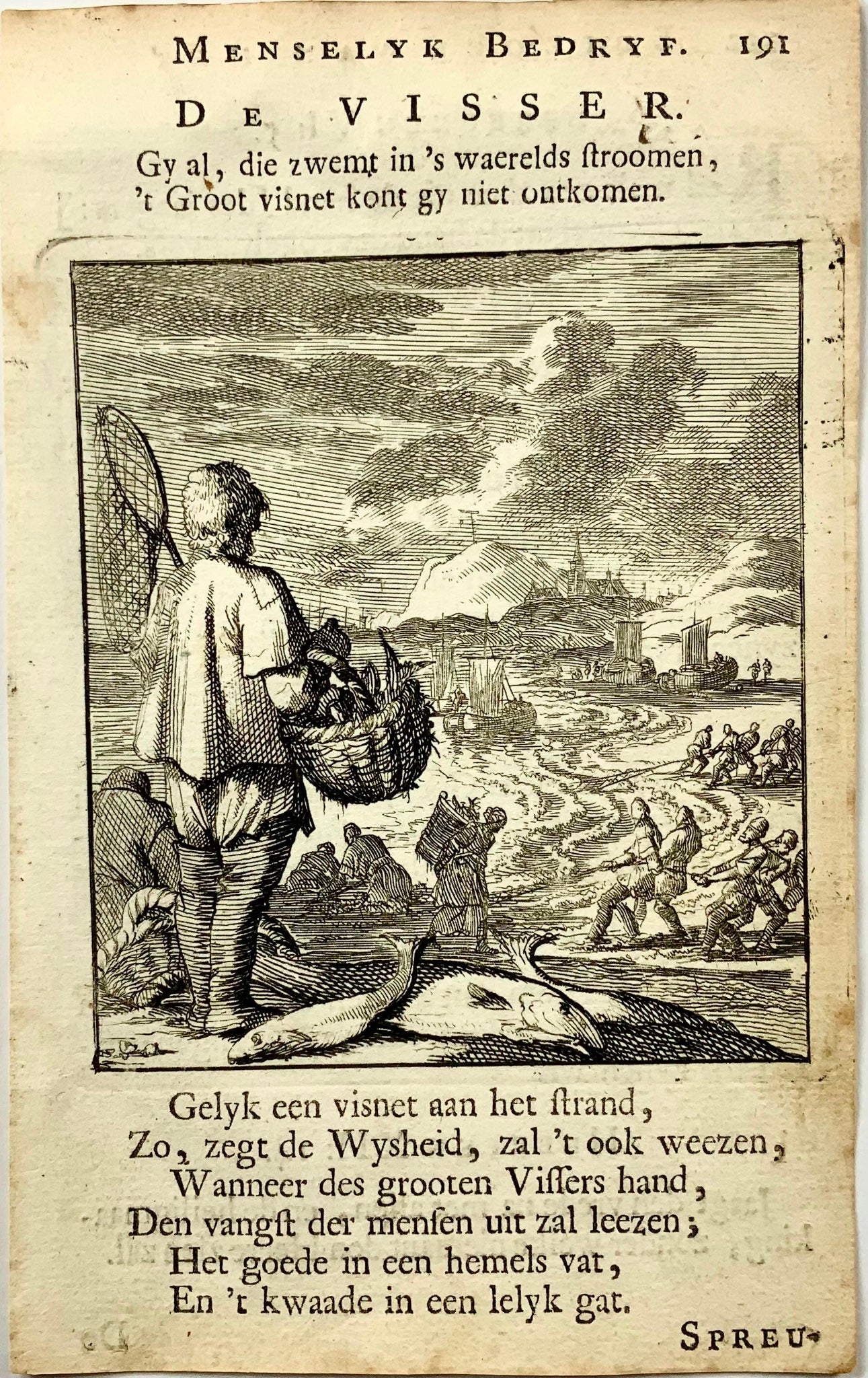 1711 Caspar Luyken, Fishermen, Sea Fishing, copper engraving, agriculture