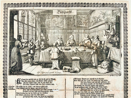1643 Conrad Meyer, rare broadside, gastronomy, on Table Manners