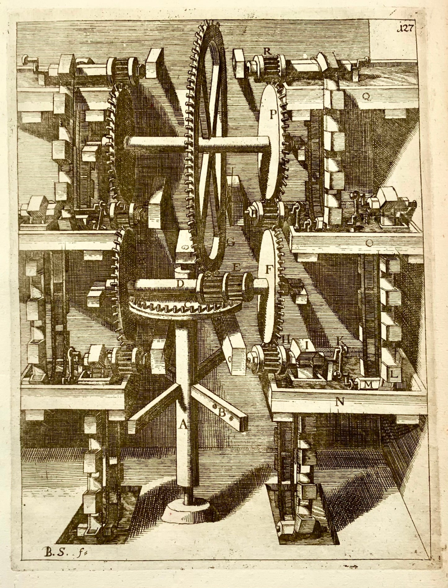 1662 Balth. Schwan; Boeckler, technology, raising machine, cogs, gears