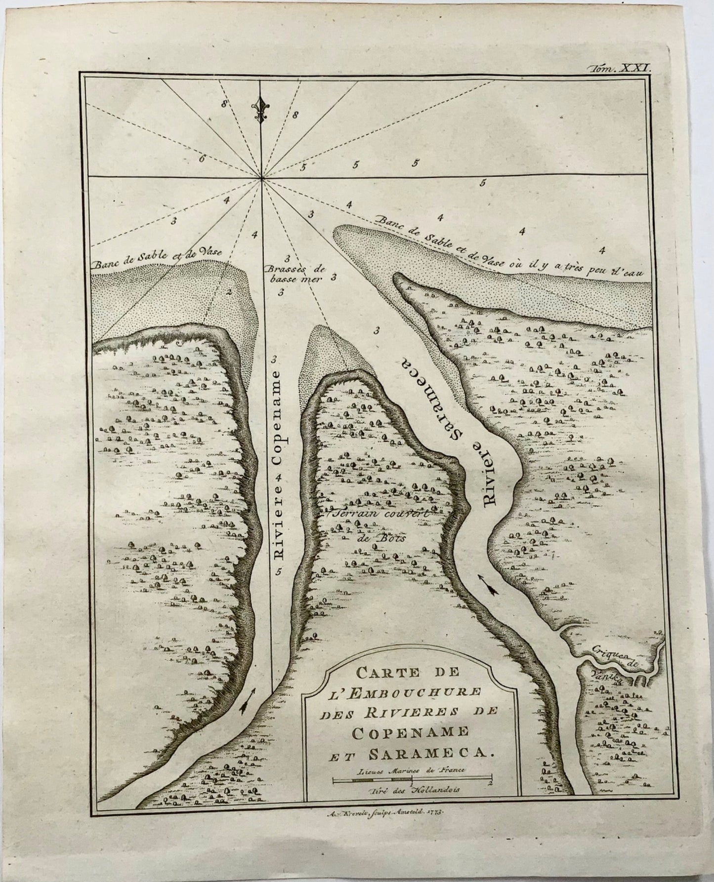 1758 Map of Courantyne River, Guyana & Suriname, Krevelt