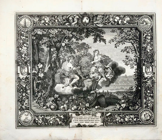 1679 Autumn, double page allegorical tapestry engraving, Le Brun; Le Clerc, botany