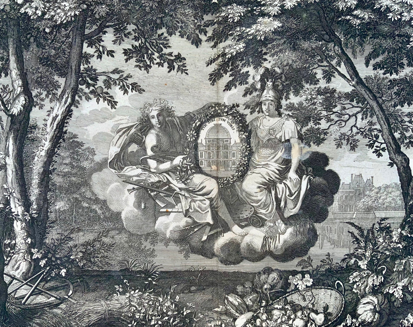 1679 Summer, double page allegorical tapestry engraving, Le Brun; Le Clerc, bota