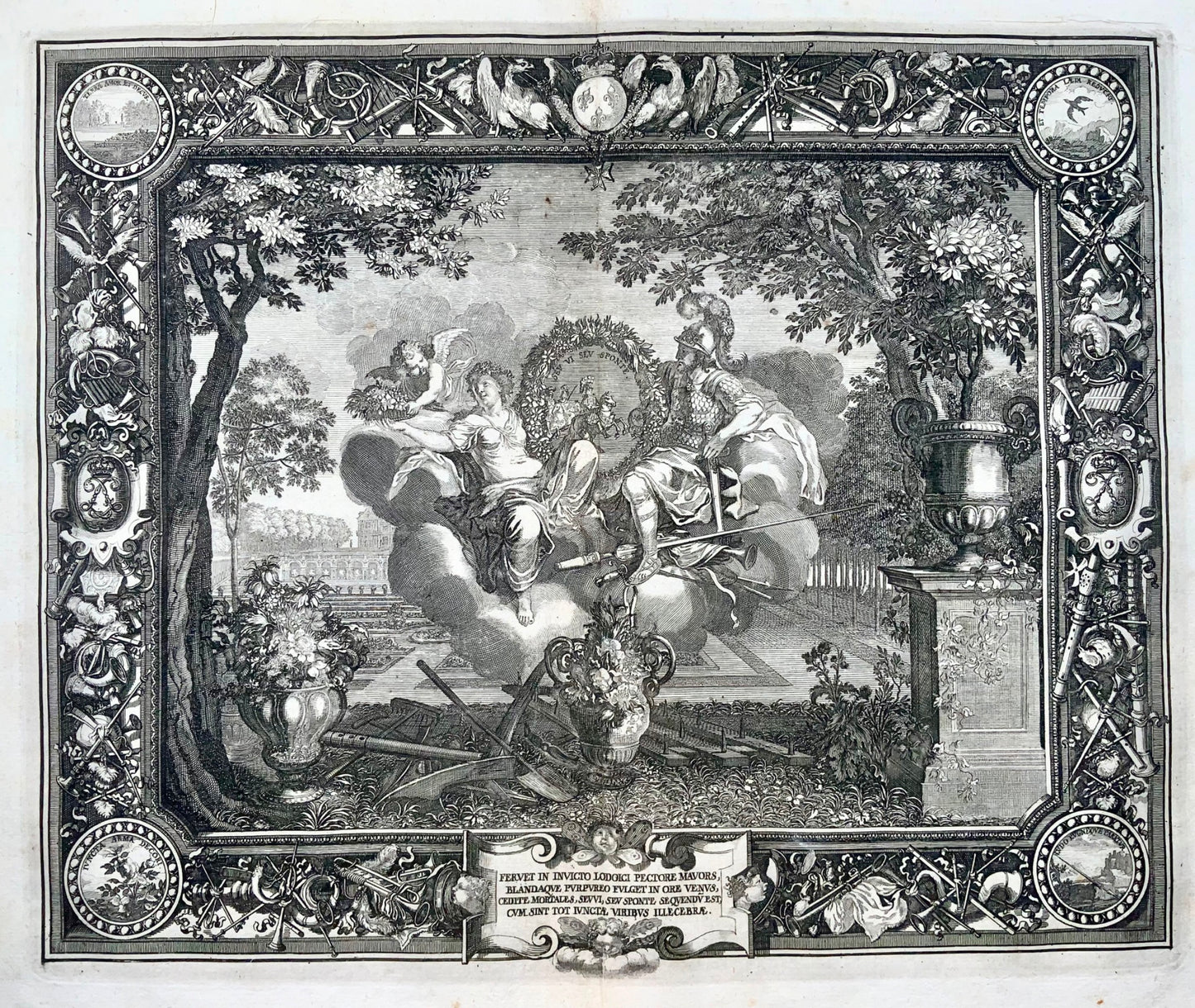 1679 Spring, double page allegorical tapestry engraving, Le Brun; Le Clerc, bota