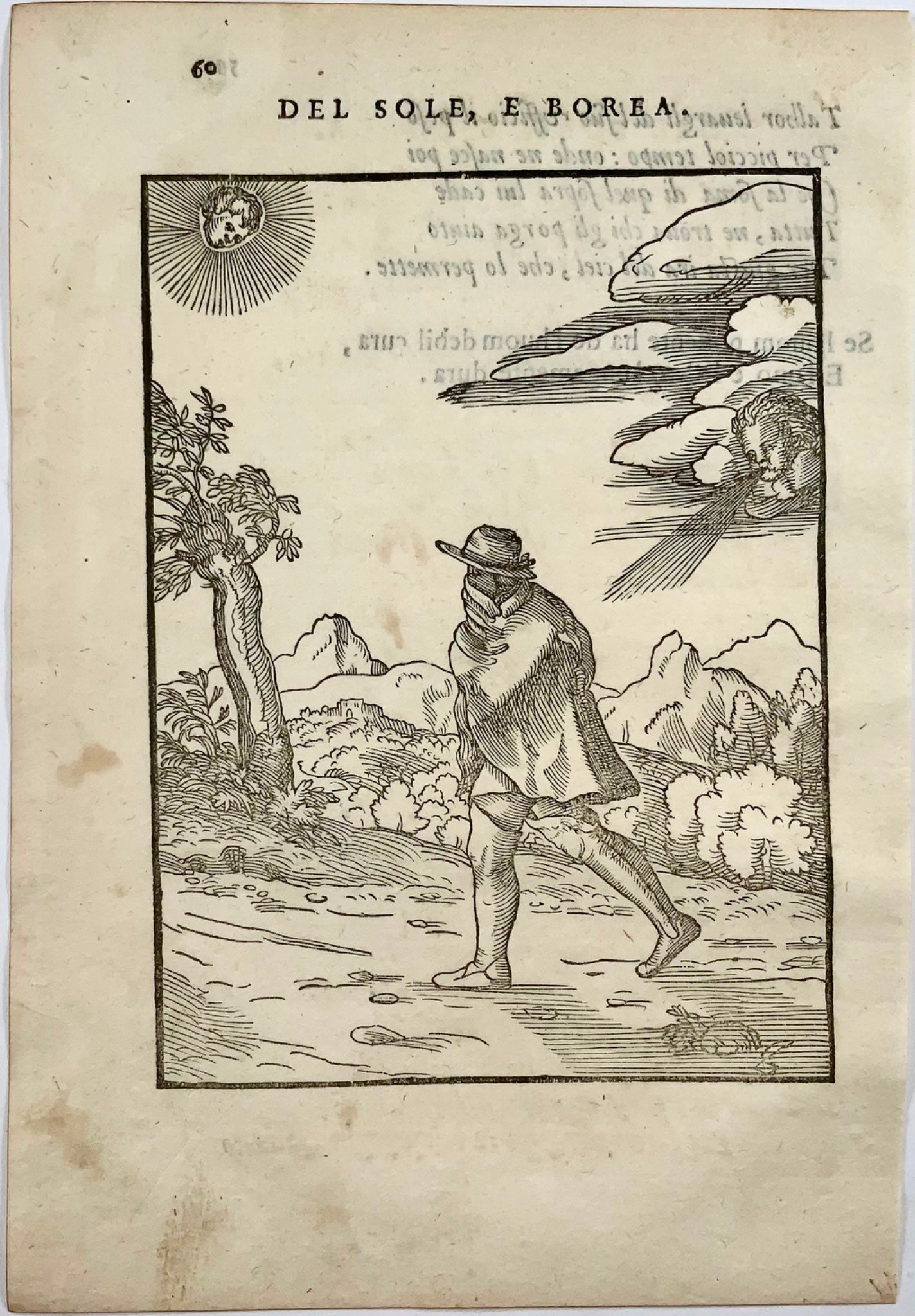 1570 The Sun & the Wind, Verdizotti (b 1525), woodcut, fable, art