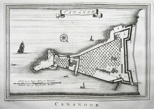 1750 Jakob van der Schley, Cananoor, Dutch Fort Plan, India, map