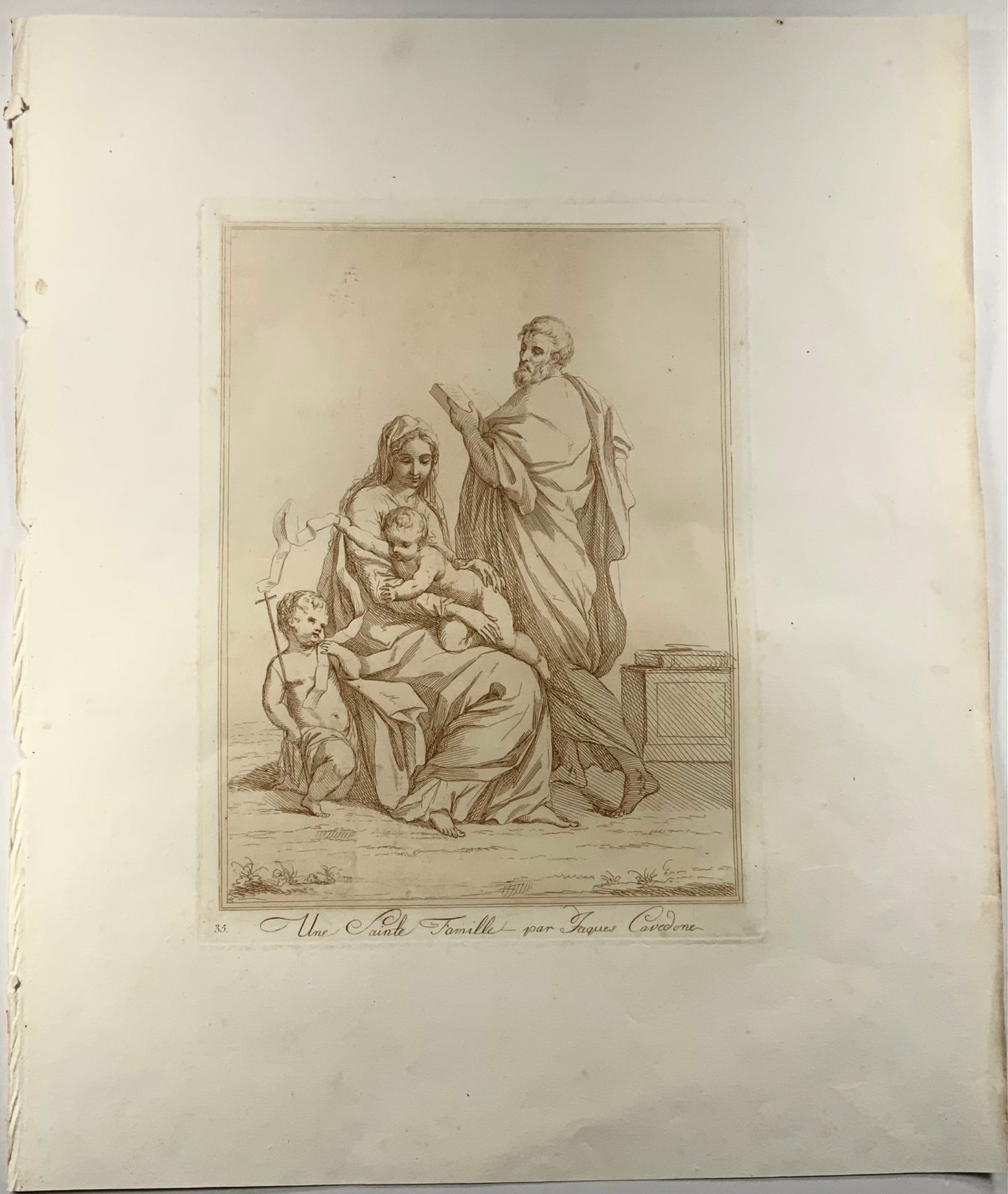 1781 Giacomo Cavedone, after, Une Sainte Famille, toned etching, religious art