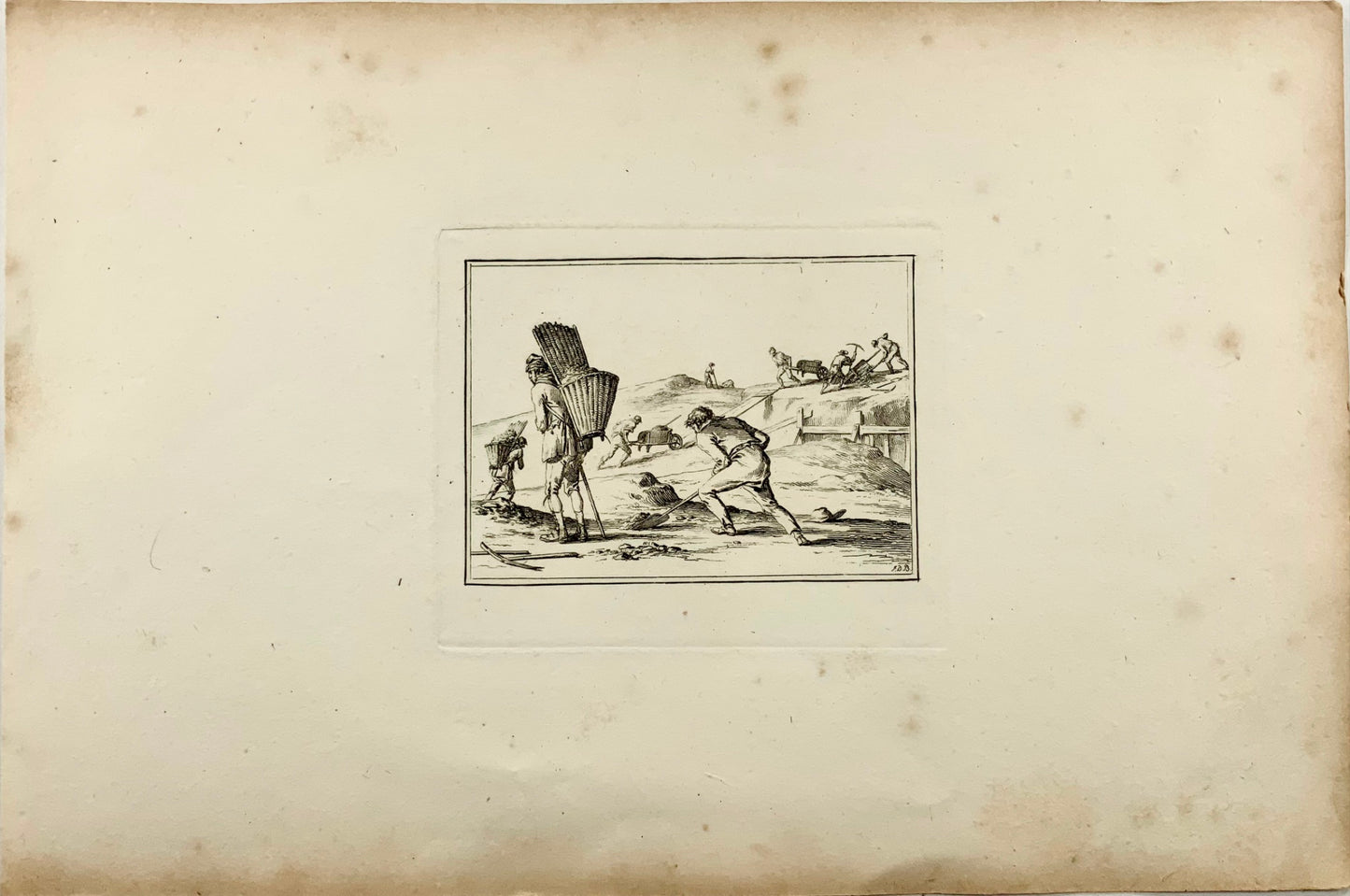 1790 c Navvy, Labourer, trades, burin etching by Duplessis-Bertaux