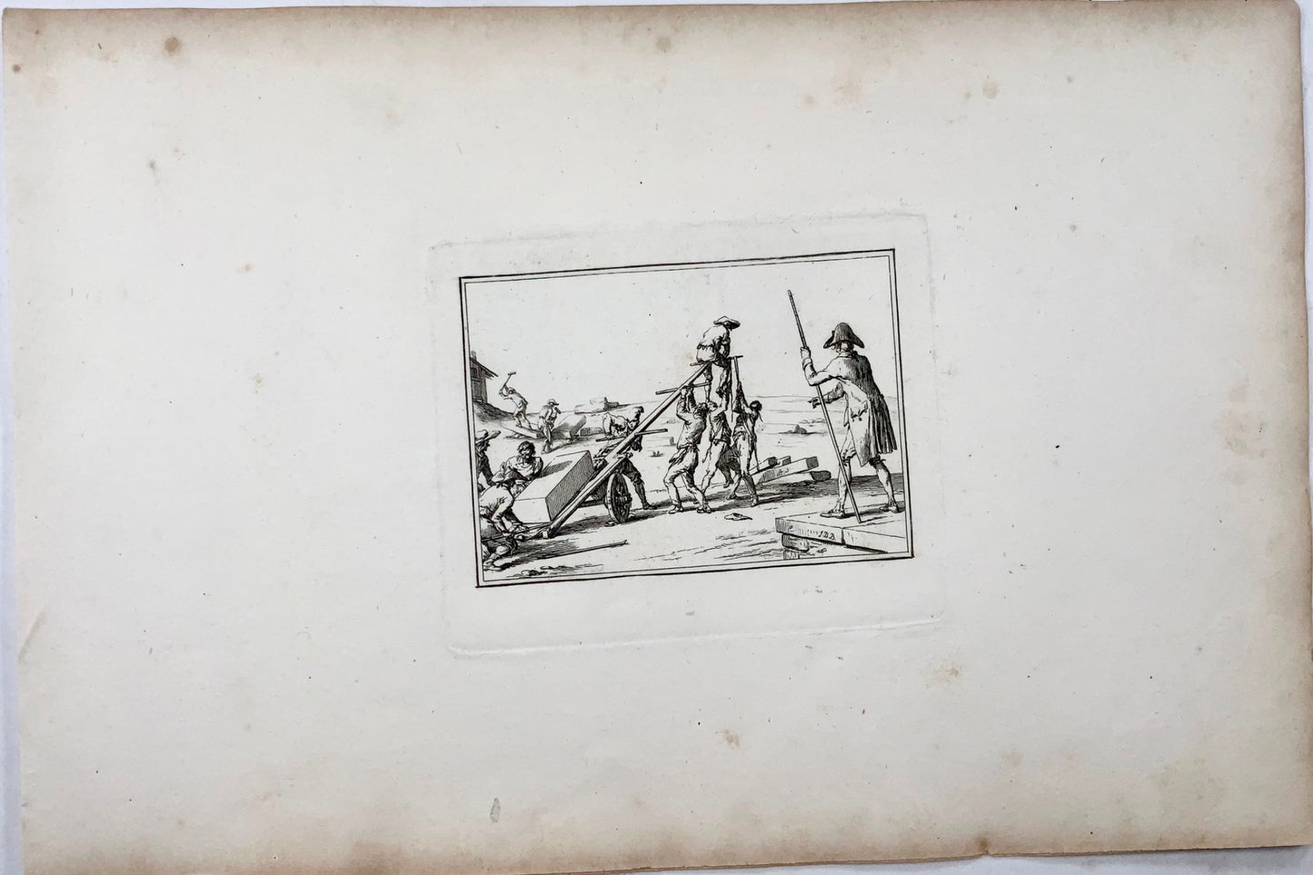 1790 c Stone Cutters, Labourer, trades, burin etching by Duplessis-Bertaux