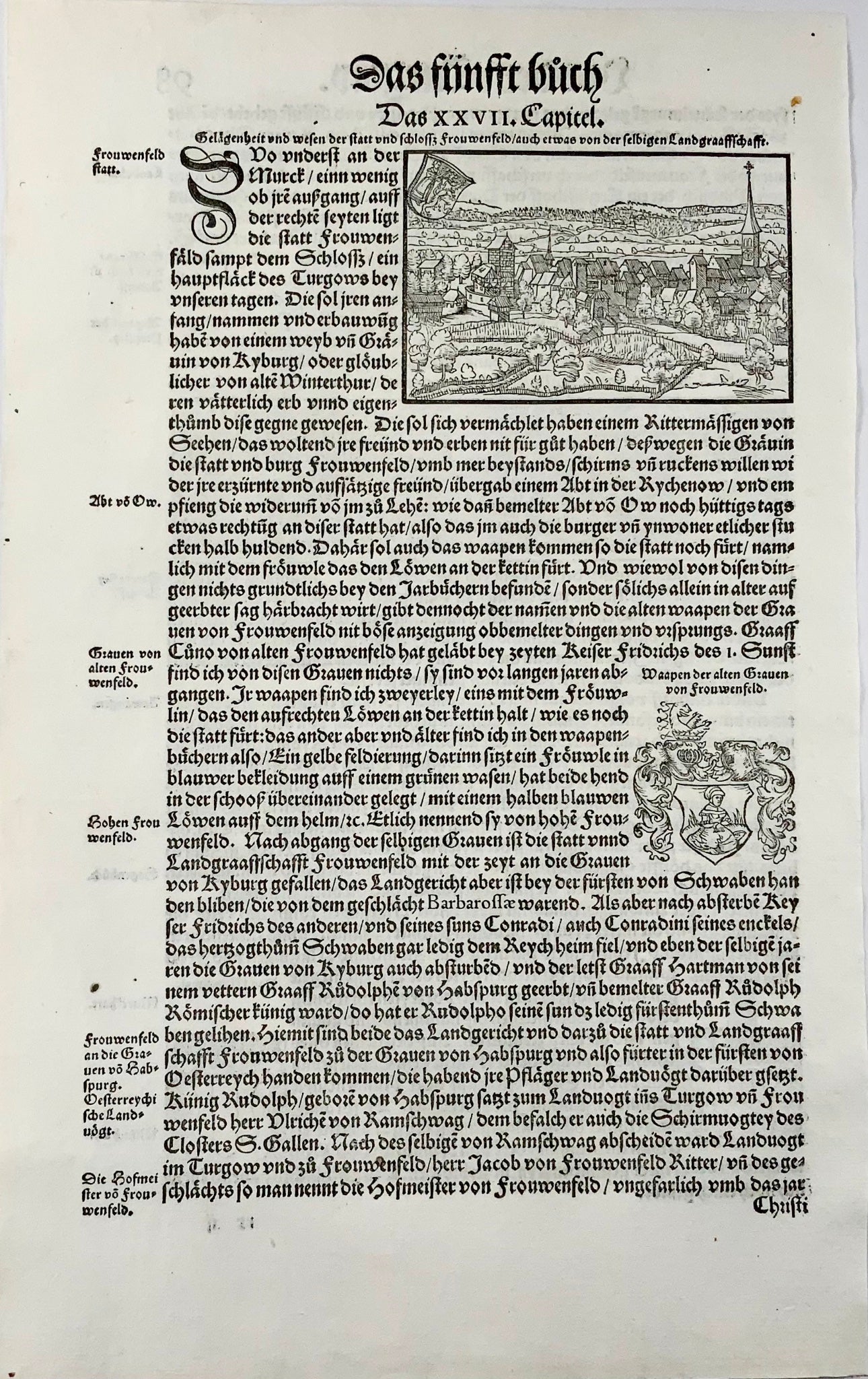 1548 Joh. Stumpf, Frauenfeld & Battle of Aardorf, Switzerland, fine woodcut Leaf