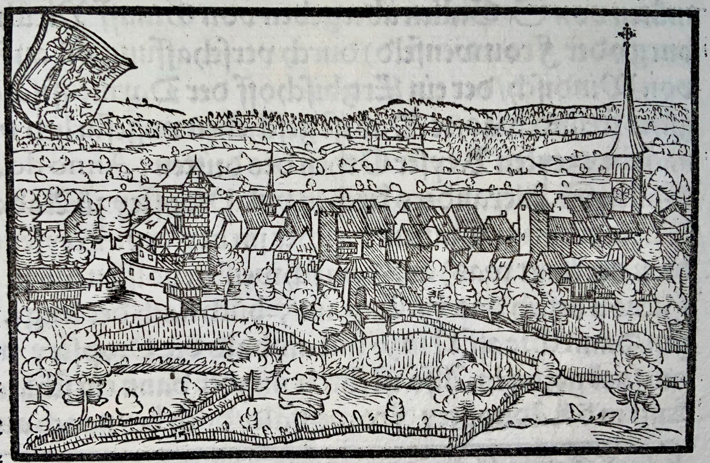 1548 Joh. Stumpf, Frauenfeld & Battle of Aardorf, Switzerland, fine woodcut Leaf