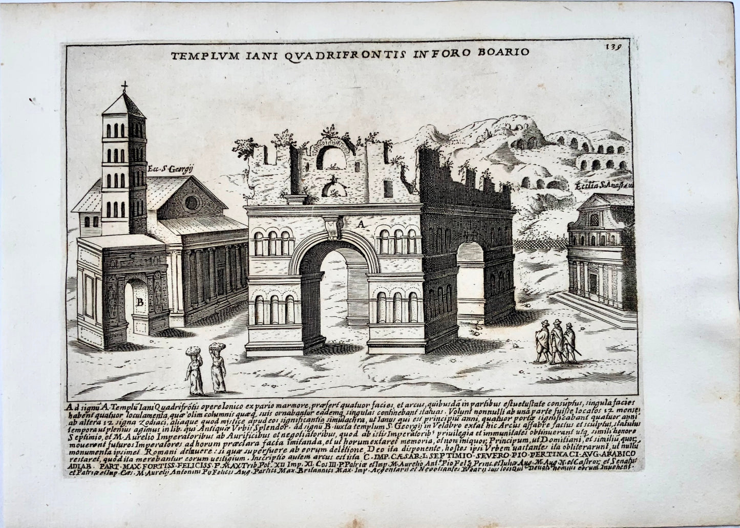 1624 Laurus, Arch of Janus in Rome; Templum Iani Quadrifrontis, etching