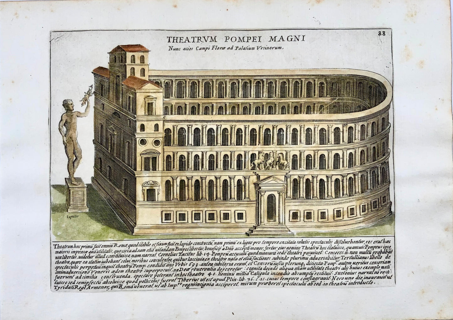 1624 Lauro, Giacomo, Theatre of Pompey, Rome, folio, copper engraving