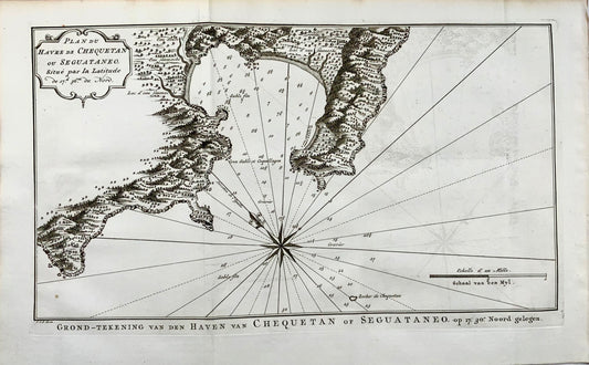 1747 van Schley, Harbour of Zihuatanejo, Mexico, copper engraving, map