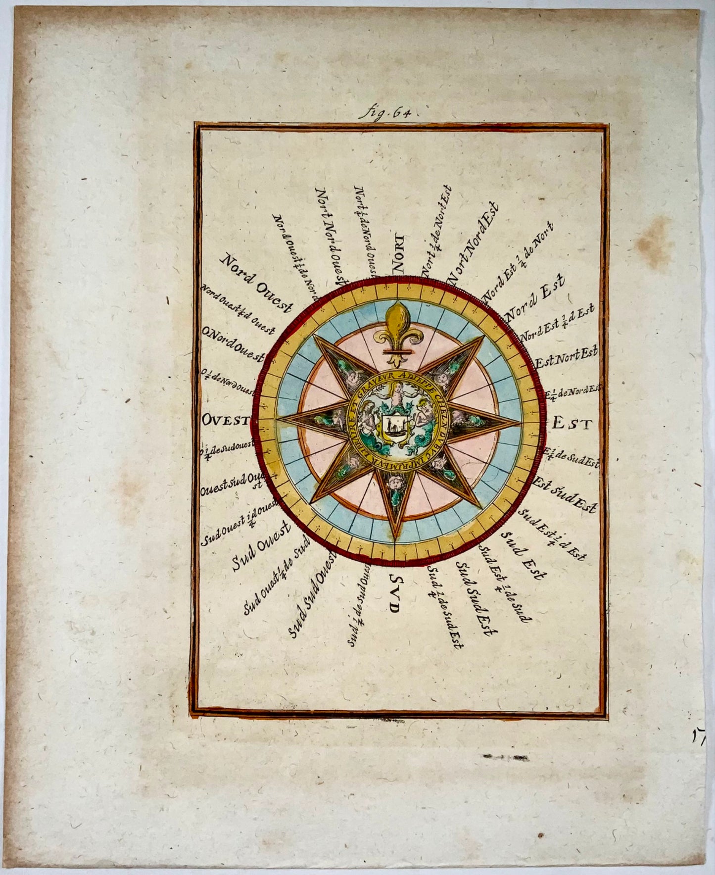 1719 Compass Rose, winds, Celestial, Mallet, hand coloured, map