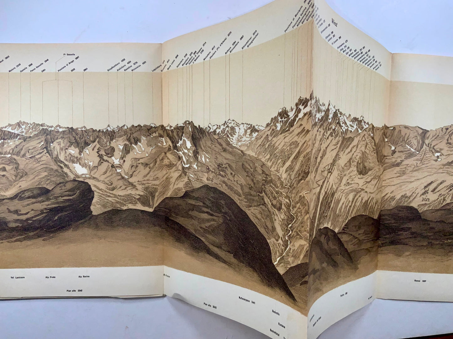 1891 Panorama of Graubünden & Ticino alps, 211 cm, Switzerland