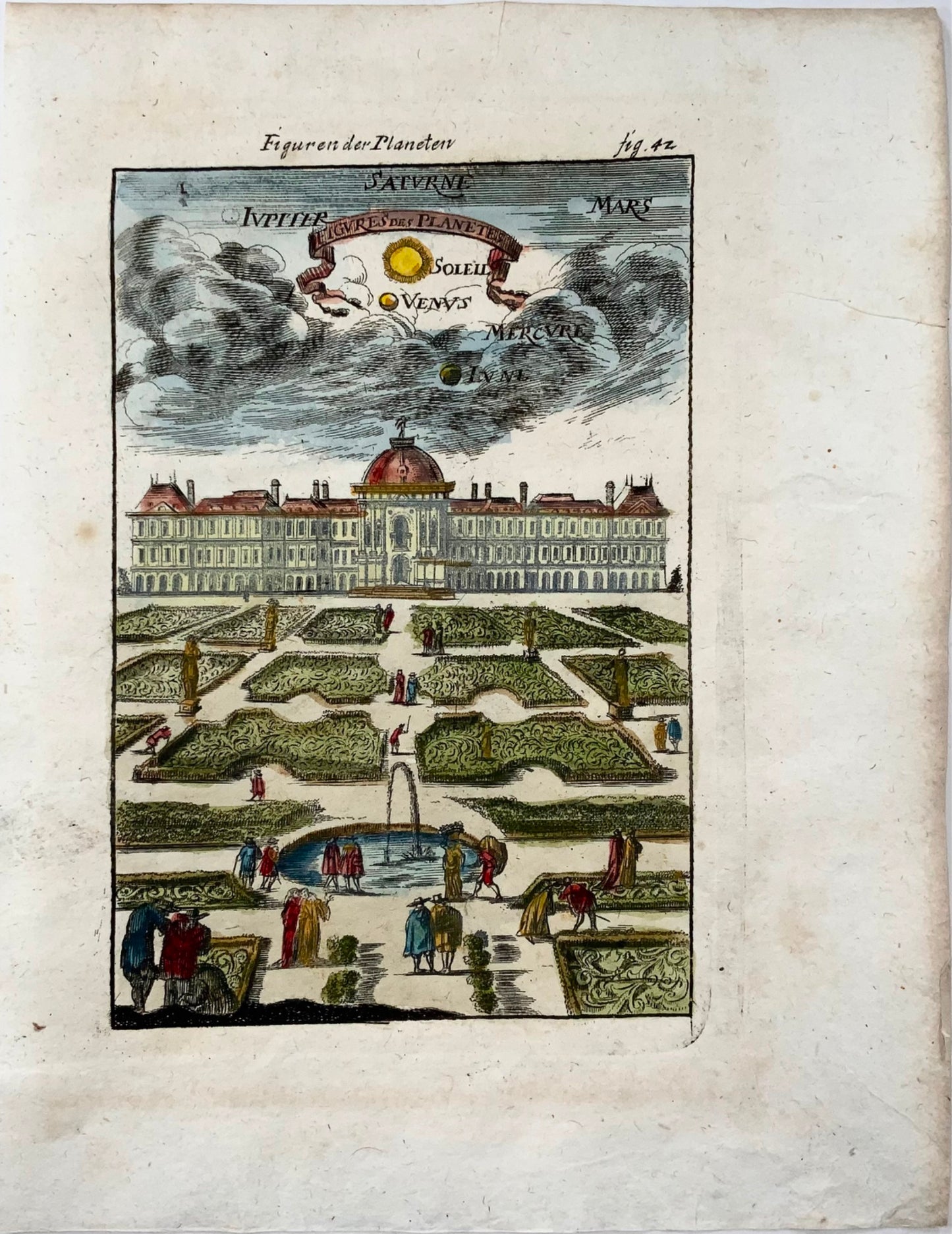 1719 The Planets above Palace Tulieries, Celestial, Mallet, hand coloured, map