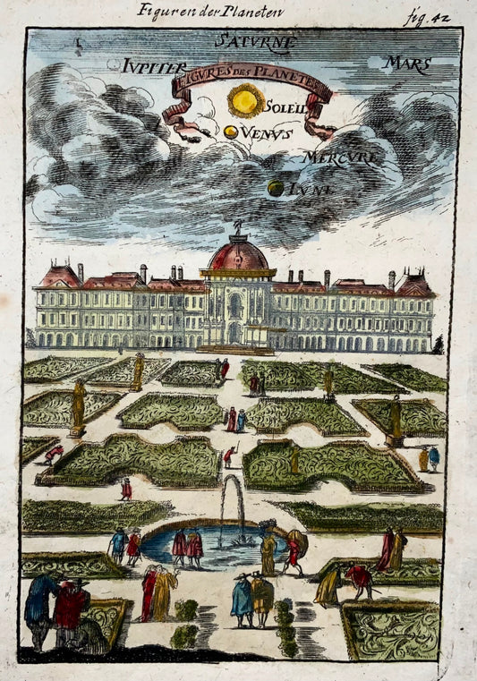 1719 The Planets above Palace Tulieries, Celestial, Mallet, hand coloured, map