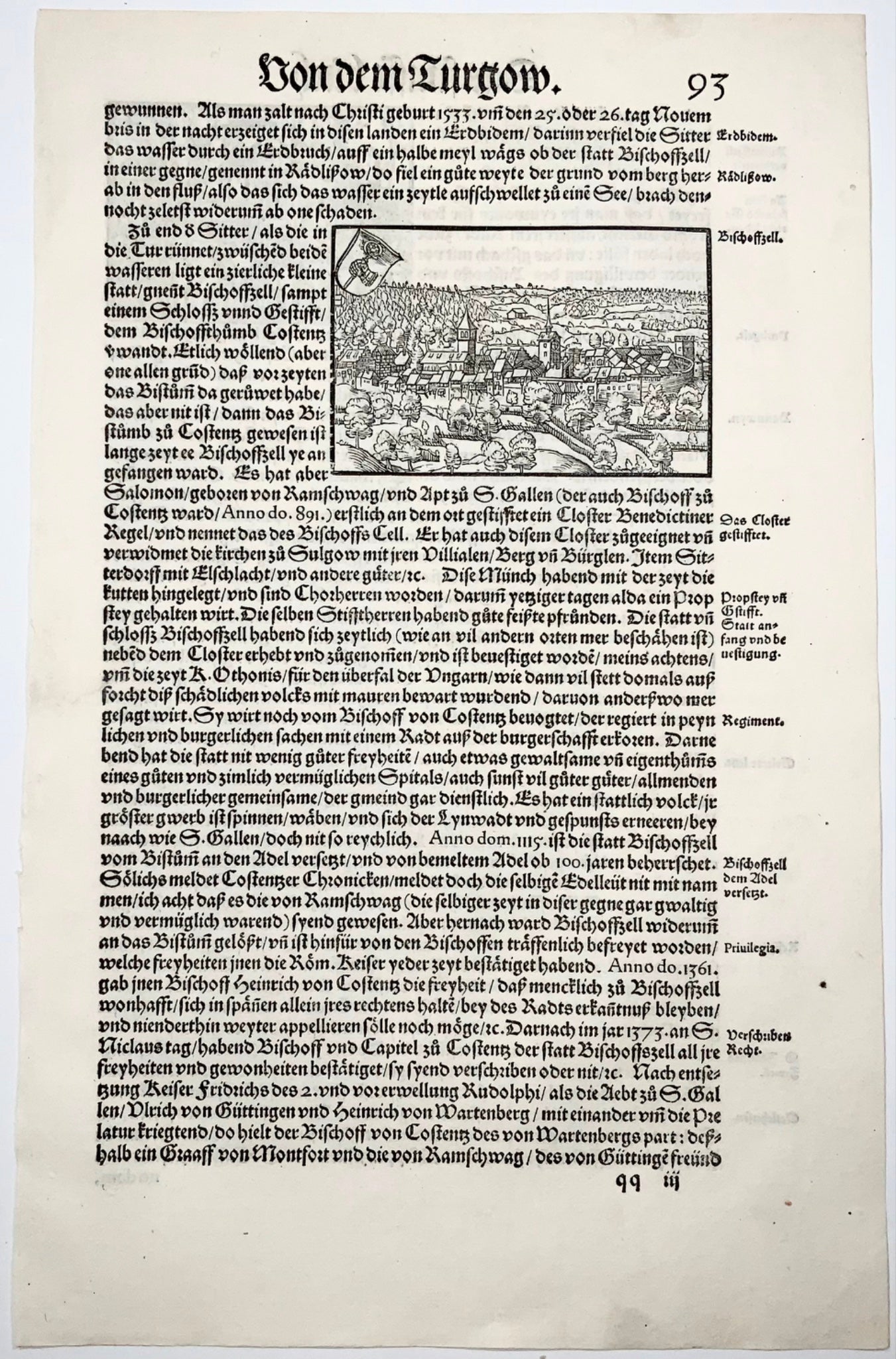 1548 Joh. Stumpf, Bischofzell, Switzerland, fine woodcut Leaf