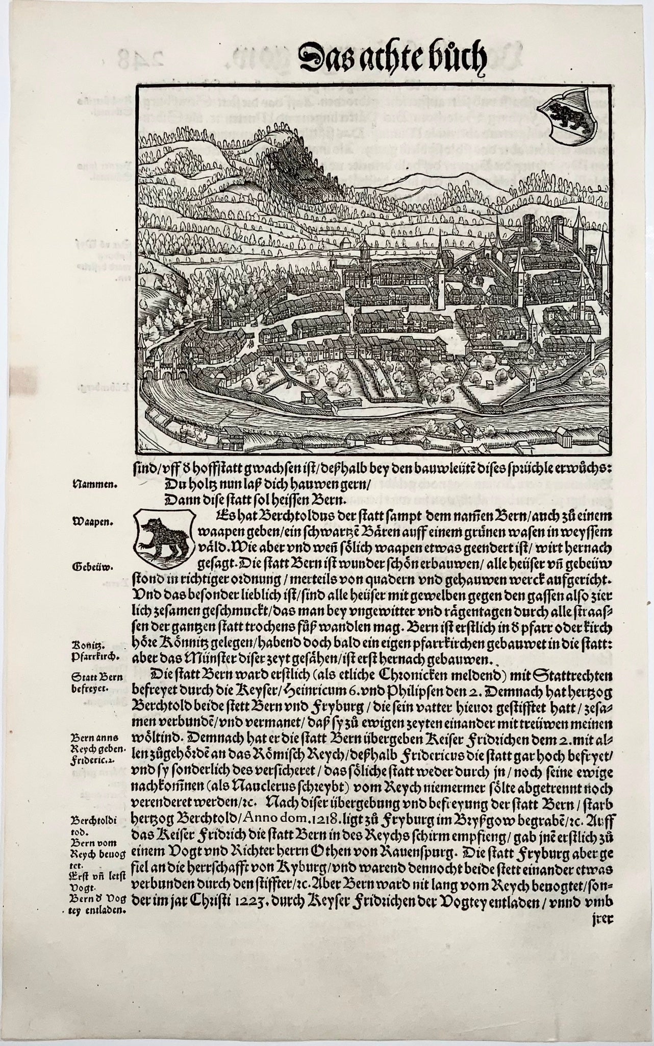 1548 Joh. Stumpf, Berne, Bern, Switzerland, fine woodcut Leaf