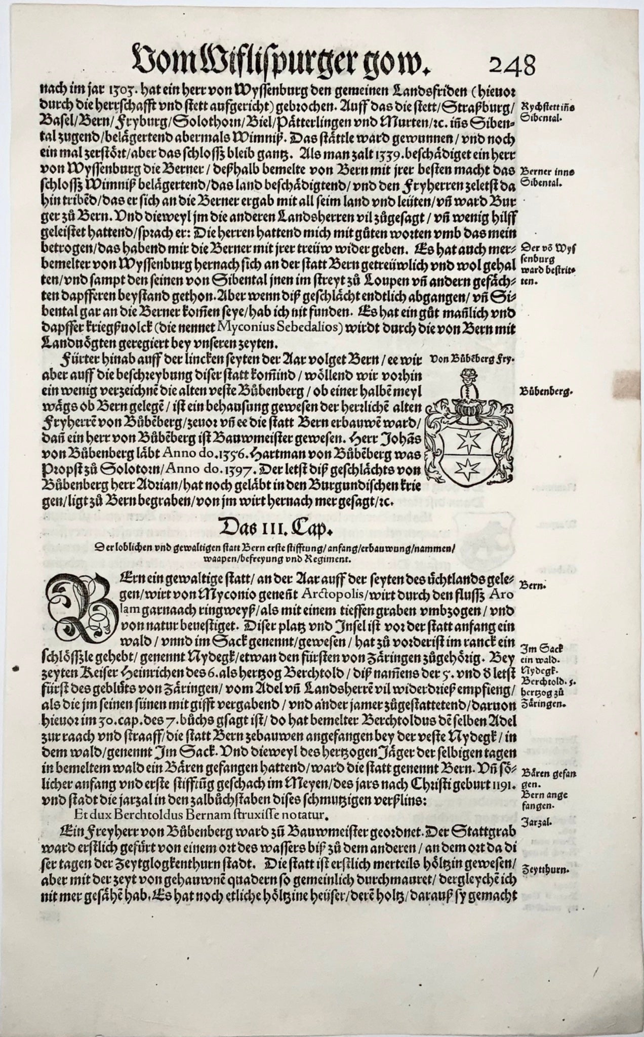 1548 Joh. Stumpf, Berne, Bern, Switzerland, fine woodcut Leaf