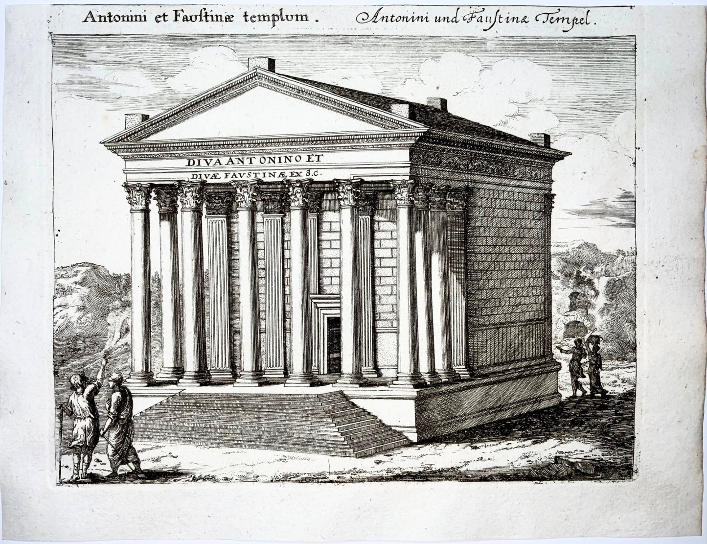 1676 J.J. Sandrart, Temple of Antoninus and Faustina, Rome, Master Engraving