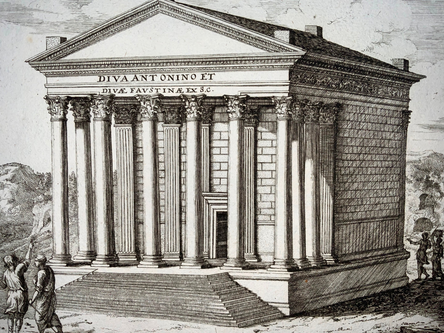 1676 J.J. Sandrart, Temple of Antoninus and Faustina, Rome, Master Engraving