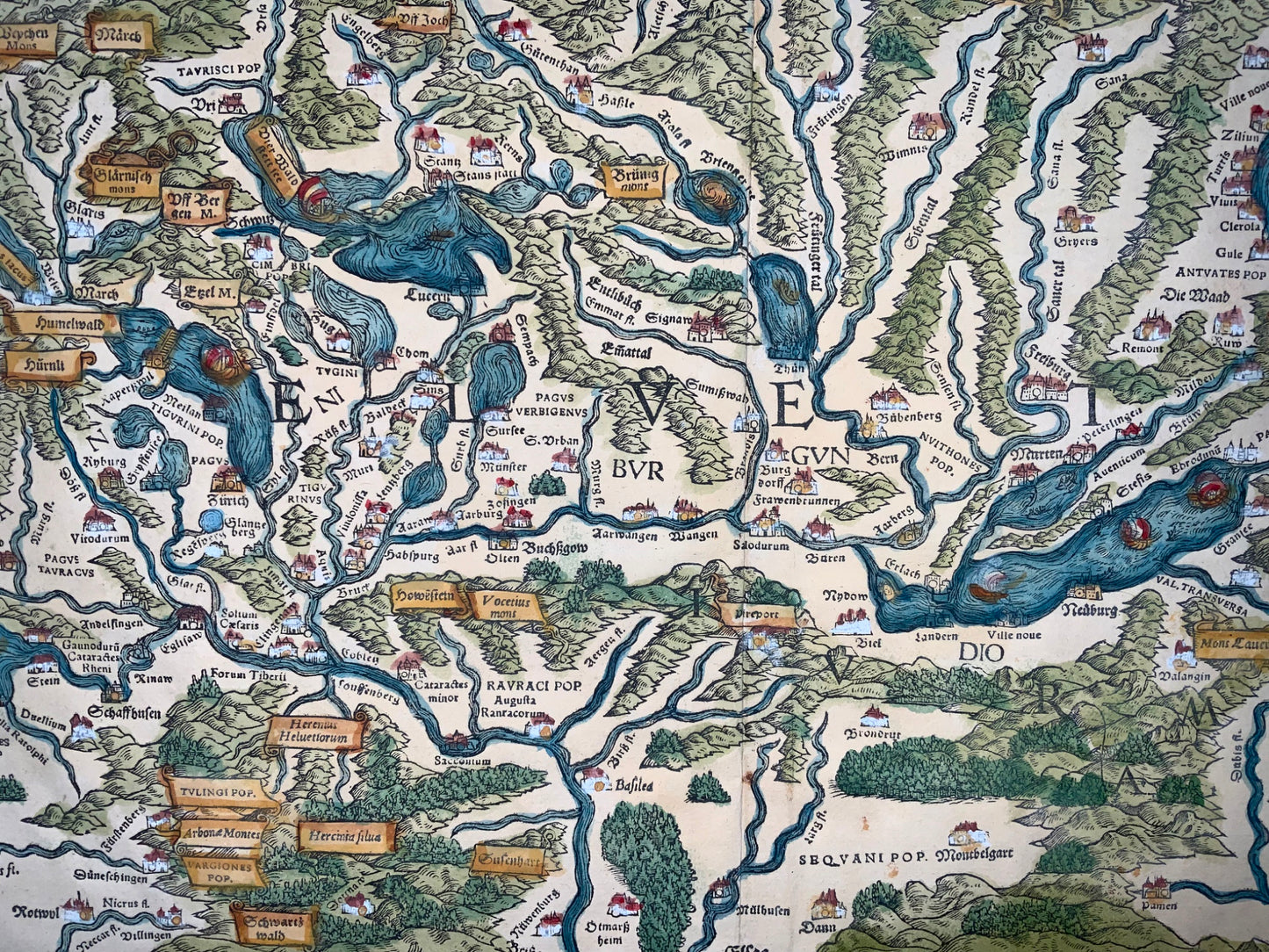 1548 Joh. Stumpf, Switzerland at time of Julius Caesar folio woodcut map