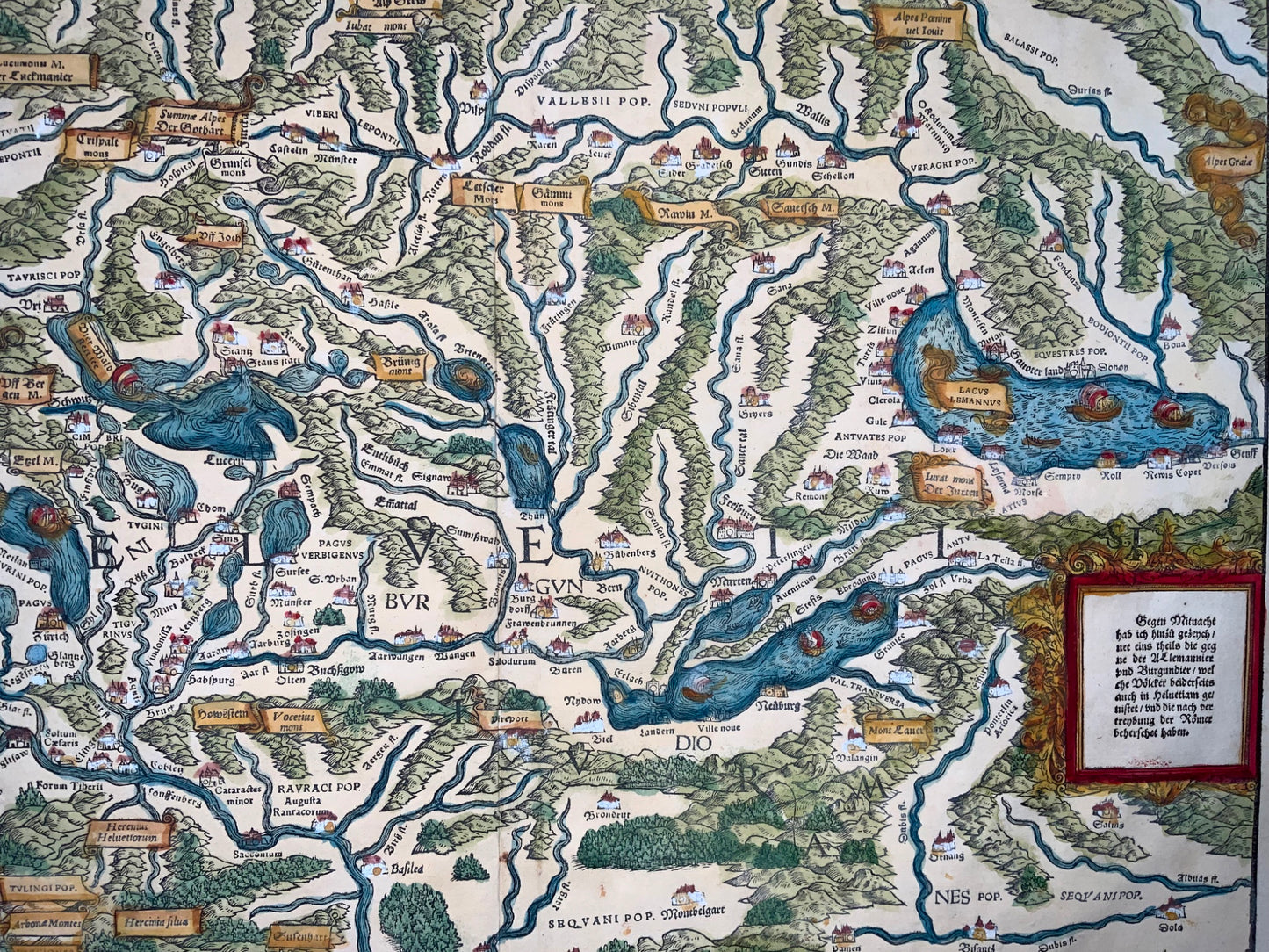 1548 Joh. Stumpf, Switzerland at time of Julius Caesar folio woodcut map