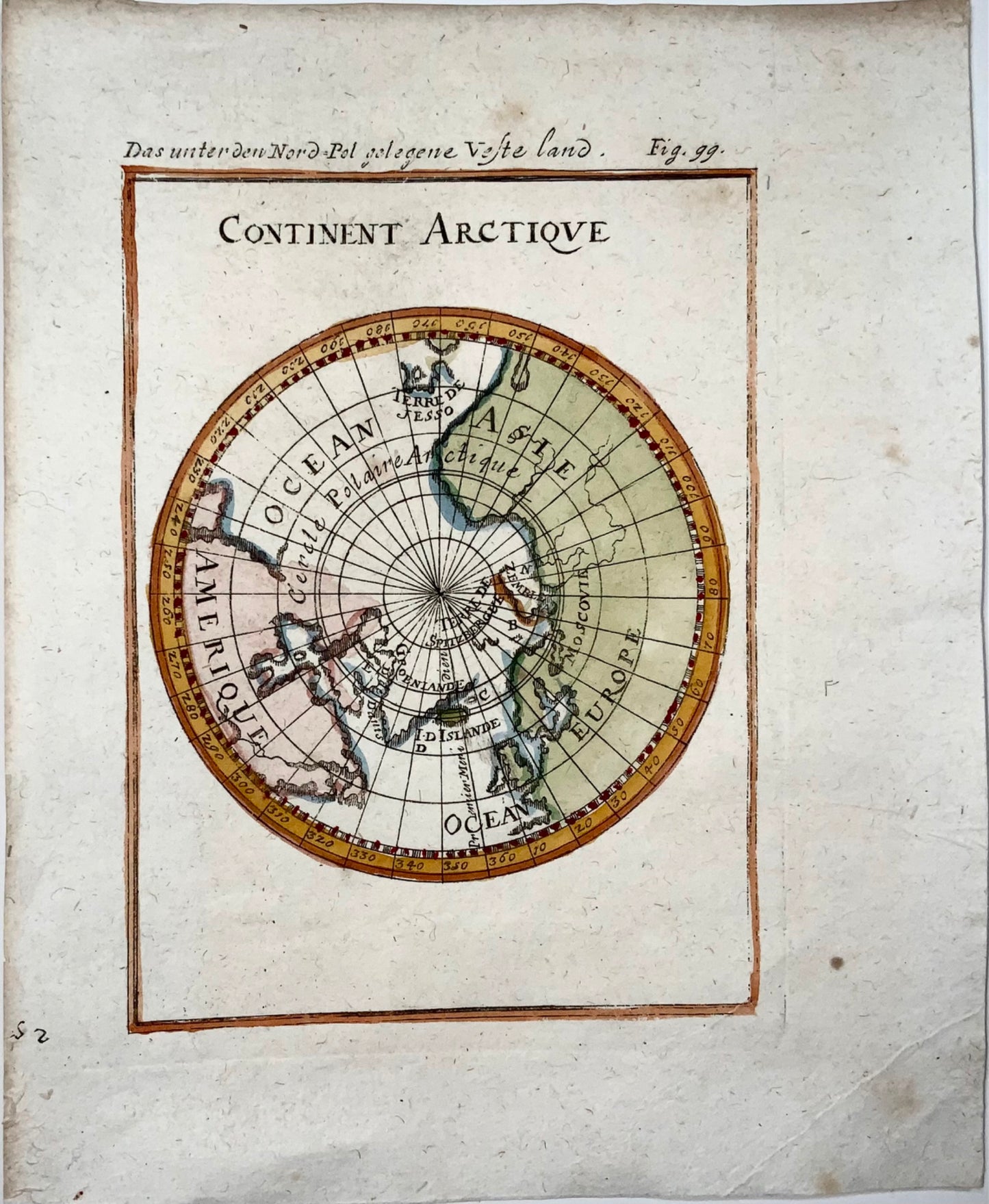 1719 Northern Hemisphere, Arctic circle, map, Mallet, hand coloured