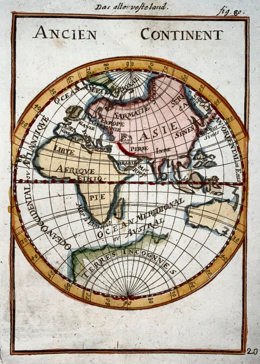 1719 Eastern Hemisphere, ‘Ancien Continent’, Mallet, hand coloured, map