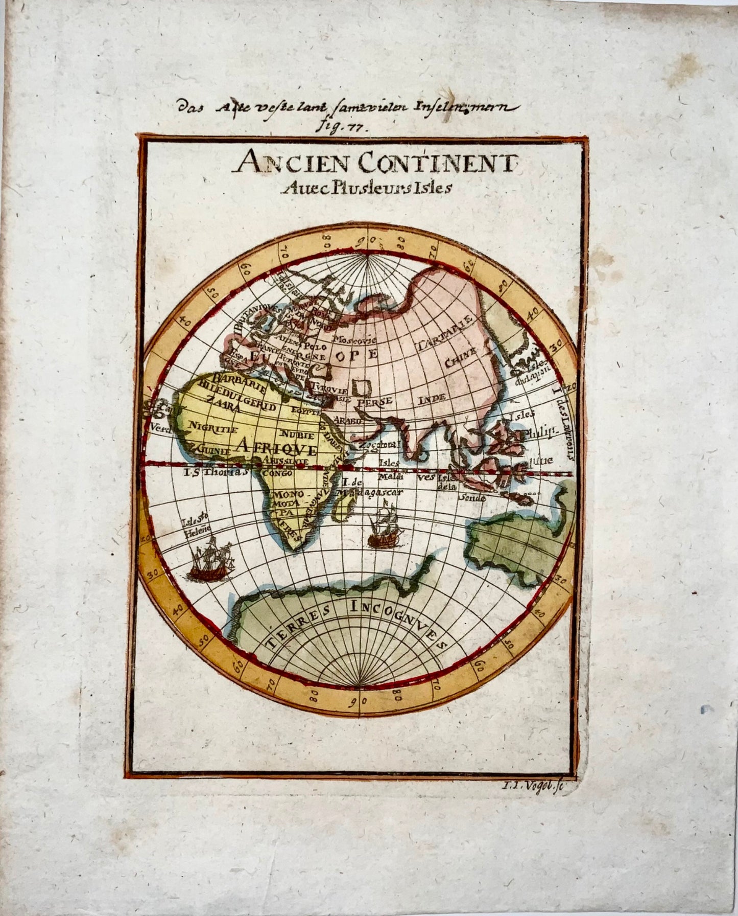 1719 Eastern Hemisphere, ‘Ancien Continent’, Mallet, hand coloured map